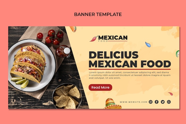 Banner de venta de deliciosa comida mexicana en acuarela