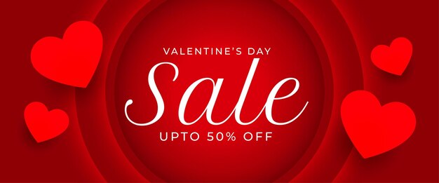 Banner de venta y descuento del día de san valentín con corazones de amor