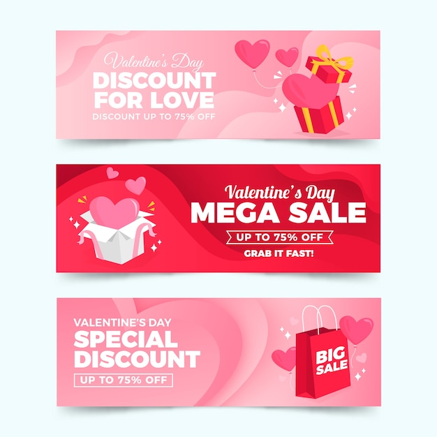 Vector gratuito banner de venta de día de san valentín de diseño plano