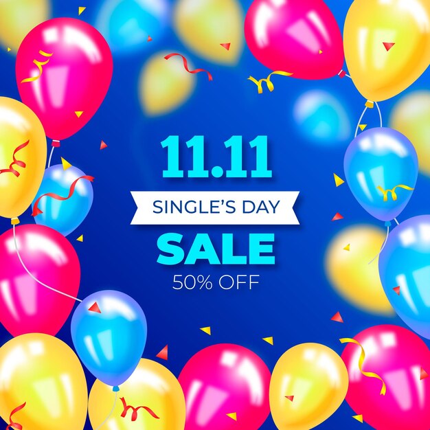 Banner de venta del día de los solteros de globos de colores