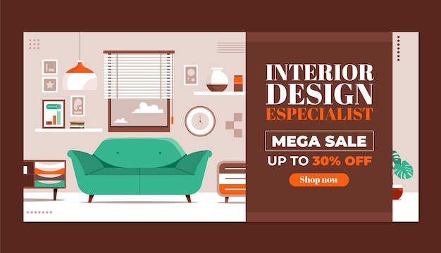 Vector gratuito banner de venta de diseño de interiores dibujado a mano
