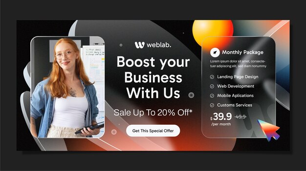 Banner de venta de diseño web con gradiente