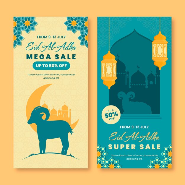 Banner de venta de eid al-adha dibujado a mano