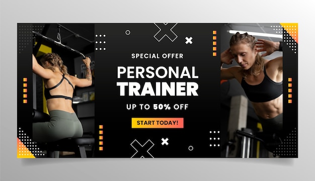 Vector gratuito banner de venta de entrenador personal degradado