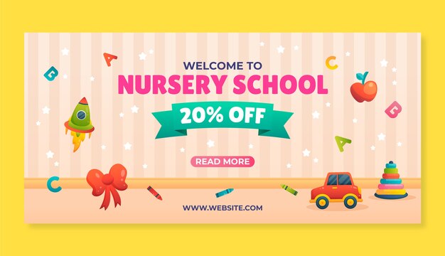 Banner de venta de escuela infantil degradado