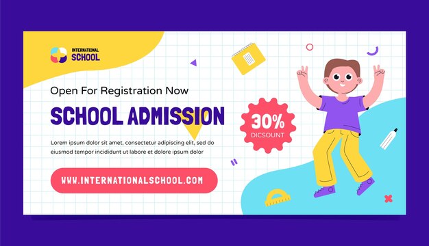 Banner de venta de escuela internacional de diseño plano