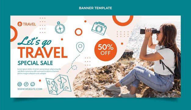 Banner de venta especial de viajes de diseño plano