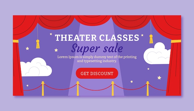 Vector gratuito banner de venta de espectáculo de teatro dibujado a mano