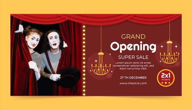 Vector gratuito banner de venta de espectáculo de teatro de diseño plano