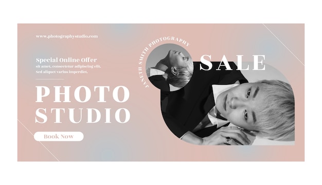 Vector gratuito banner de venta de estudio de fotografía de diseño plano