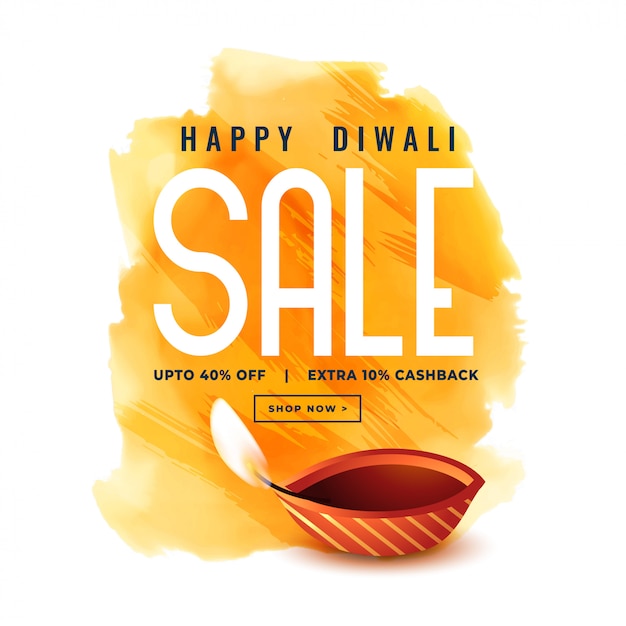 Banner de venta feliz diwali en estilo acuarela