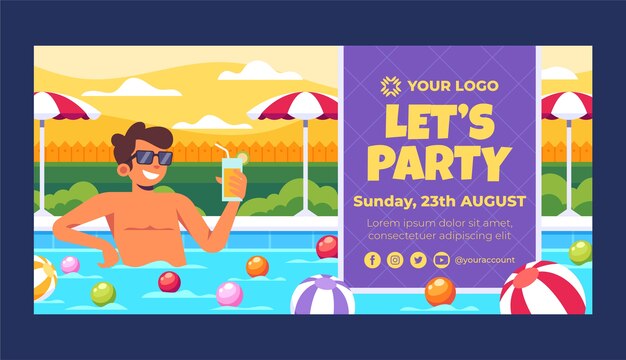 Vector gratuito banner de venta de fiesta en la piscina dibujado a mano