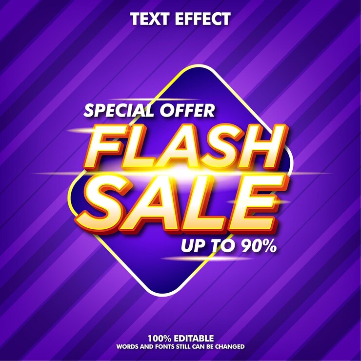 Vector gratuito banner de venta flash moderno con efecto de texto editable