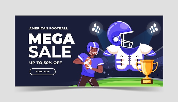 Vector gratuito banner de venta de fútbol americano de diseño plano