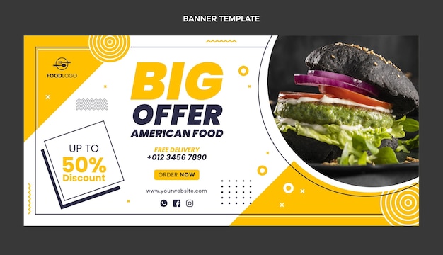 Vector gratuito banner de venta de hamburguesas de diseño plano