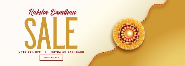 Banner de venta hermoso raksha bandhan con rakhi dorado