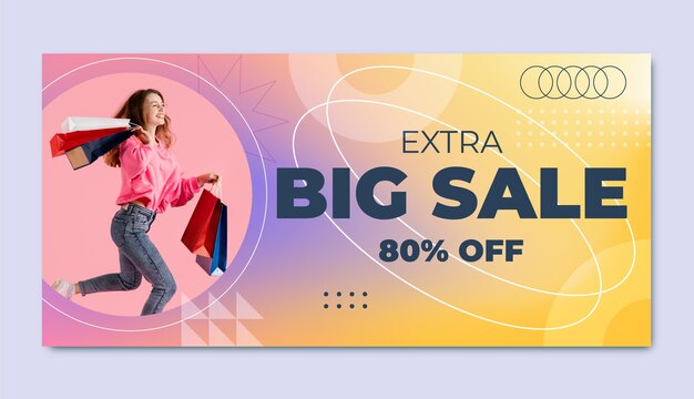 Banner de venta horizontal de descuento comercial degradado