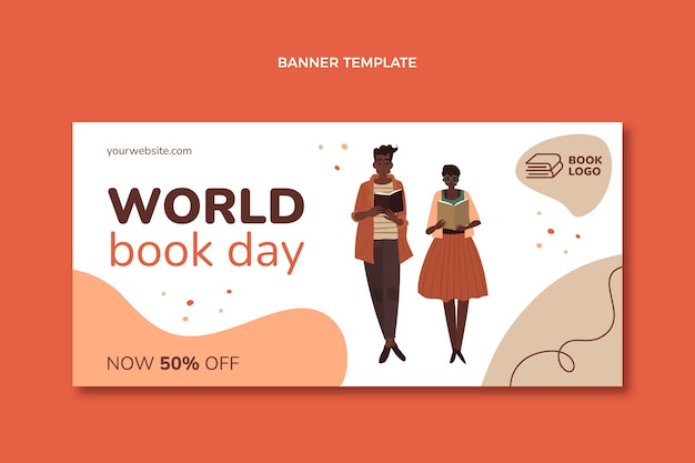 Vector gratuito banner de venta horizontal del día mundial del libro plano