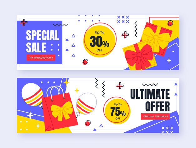 Banner de venta horizontal de diseño plano