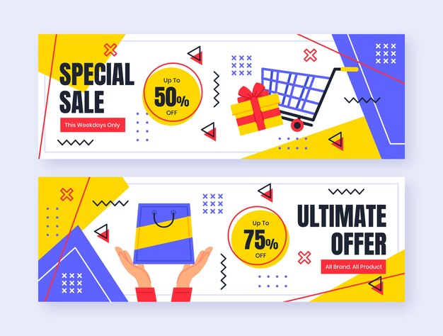Banner de venta horizontal de diseño plano