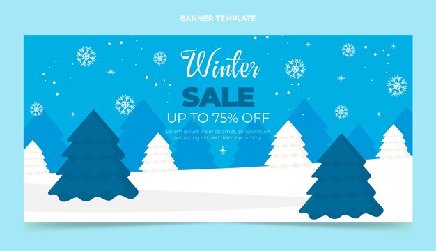 Banner de venta horizontal de invierno plano