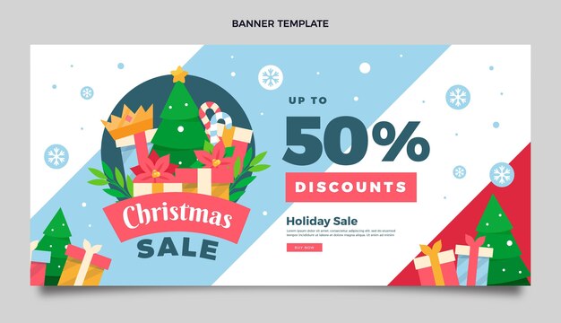 Banner de venta horizontal de navidad plana