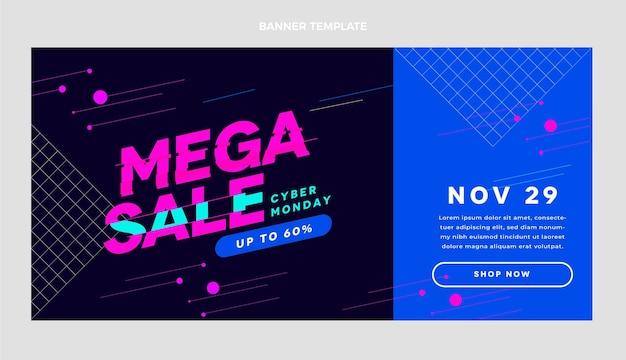 Vector gratuito banner de venta horizontal plano cyber monday