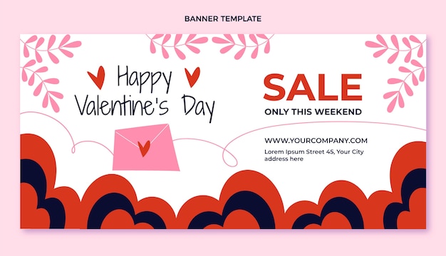 Banner de venta horizontal plano de san valentín