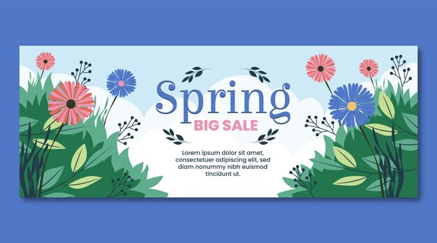 Banner de venta horizontal de primavera plana