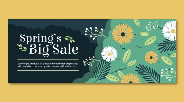 Banner de venta horizontal de primavera plana
