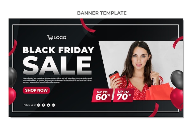 Vector gratuito banner de venta horizontal de viernes negro realista