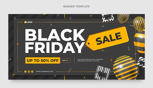 Vector gratuito banner de venta horizontal de viernes negro realista