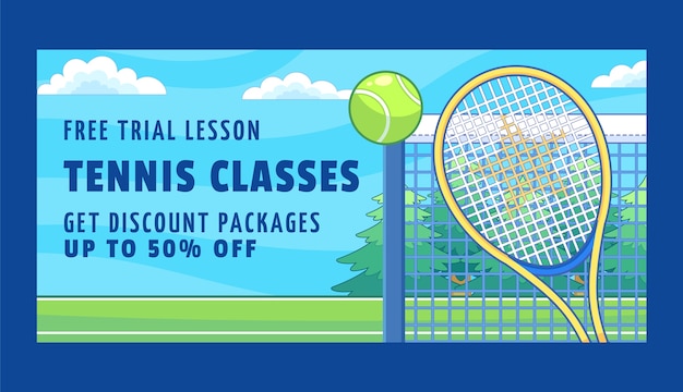 Vector gratuito banner de venta de juegos de tenis dibujado a mano