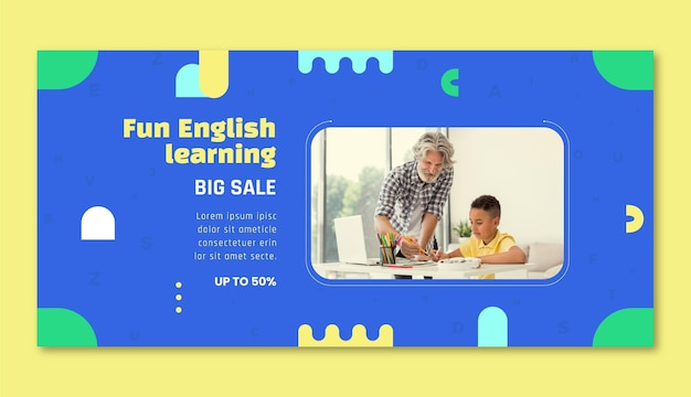 Vector gratuito banner de venta de lecciones de inglés de diseño plano