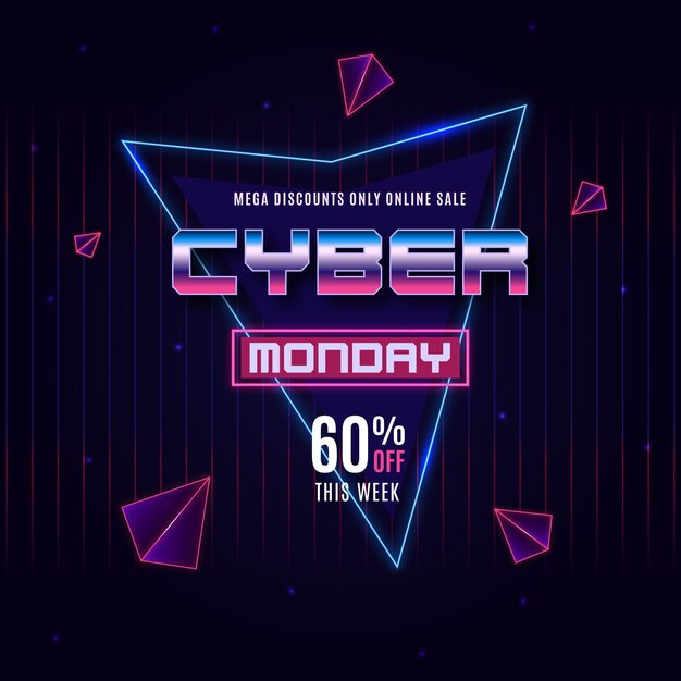 Banner de venta de lunes cibernético futurista retro
