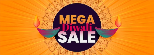 Banner de venta de mega diwali con diya