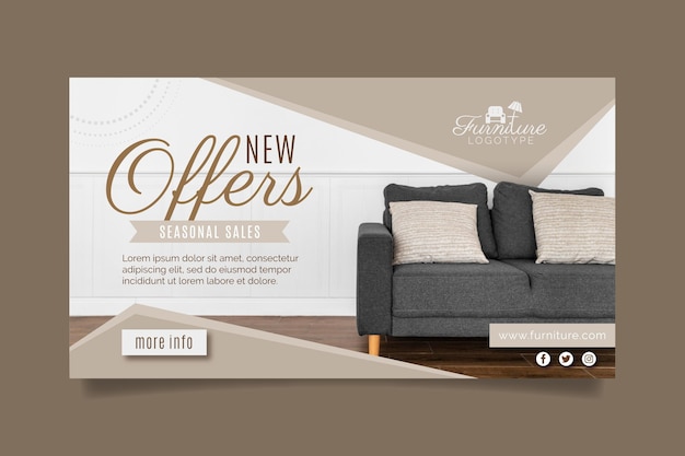 Banner de venta de muebles planos con foto.