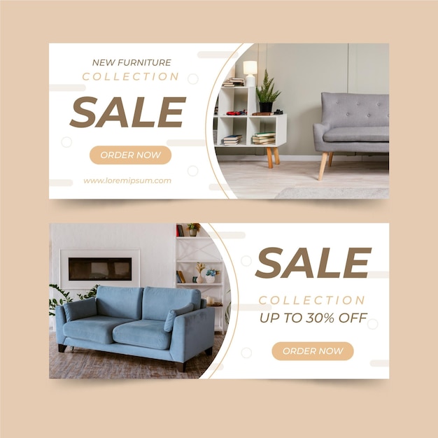 Banner de venta de muebles planos con foto.