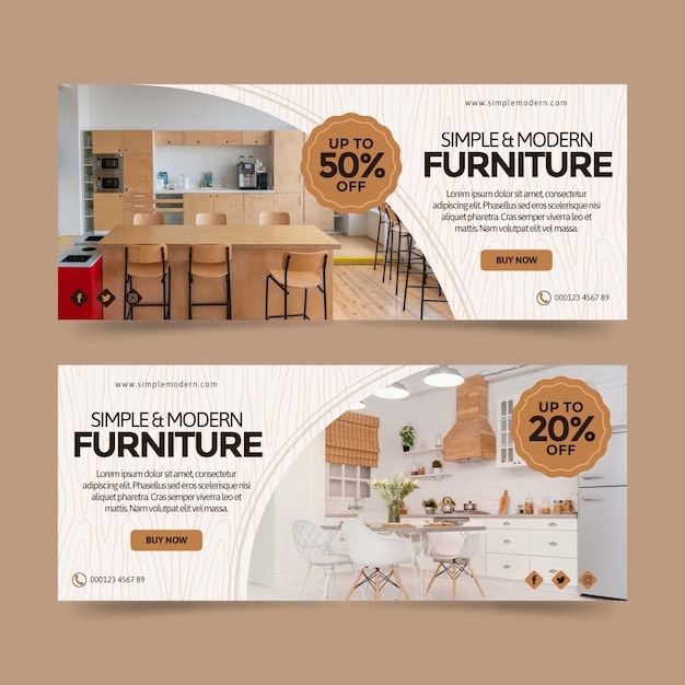 Vector gratuito banner de venta de muebles planos con foto.