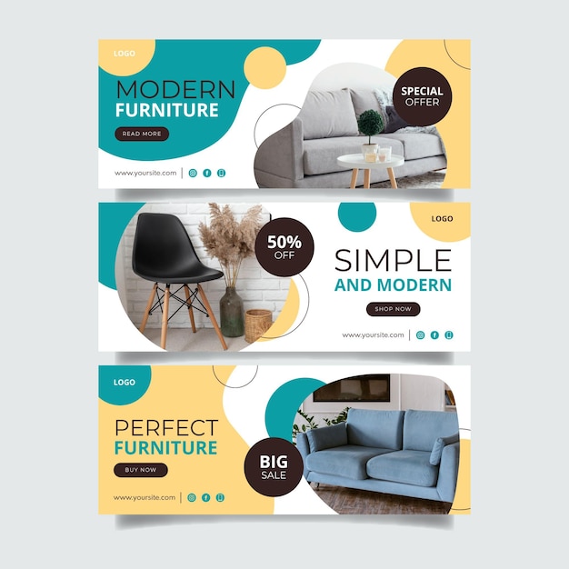 Vector gratuito banner de venta de muebles planos orgánicos