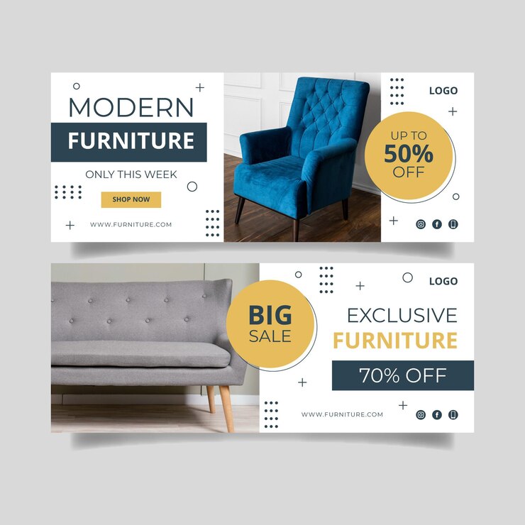 Vector gratuito banner de venta de muebles planos