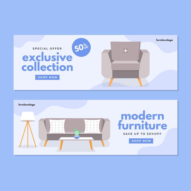 Vector gratuito banner de venta de muebles planos