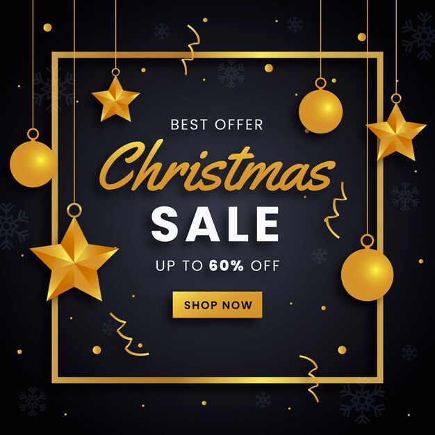 Banner de venta de navidad dorado