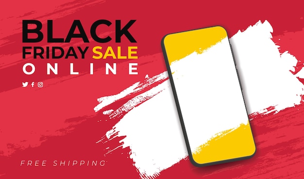 Banner para venta online de Black Friday con smarthphone