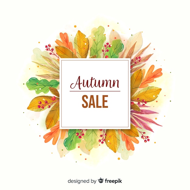 Vector gratuito banner de venta otoño acuarela