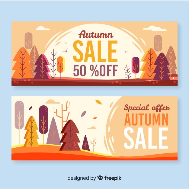 Banner de venta otoño dibujado a mano