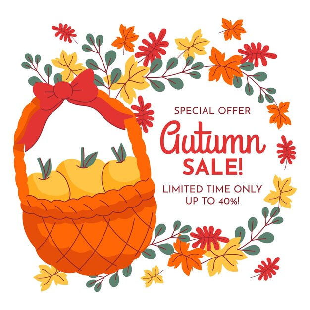 Banner de venta de otoño dibujado a mano