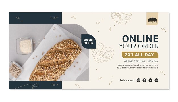 Banner de venta de panadería dibujado a mano
