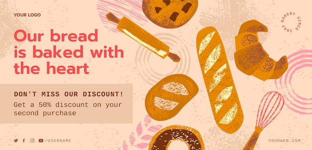 Vector gratuito banner de venta de panadería de textura dibujada a mano