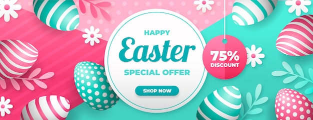 Vector gratuito banner de venta de pascua plana